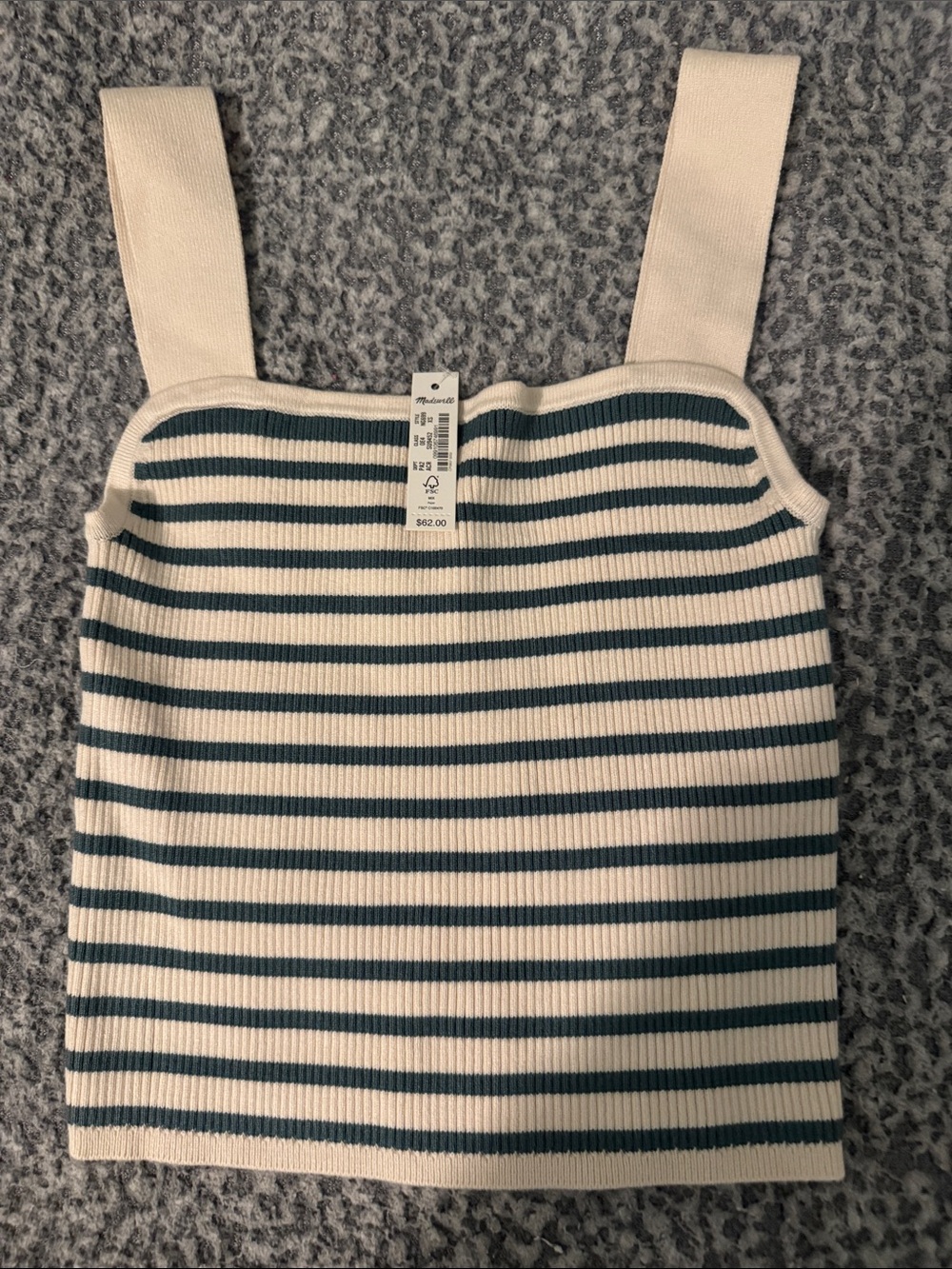 Madewell Cream and Teal Striped Ribbed Tank Top